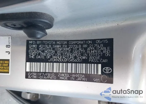 2015 Toyota Prius Two из США, поврежденный, VIN JTDKN3DU2F0456051